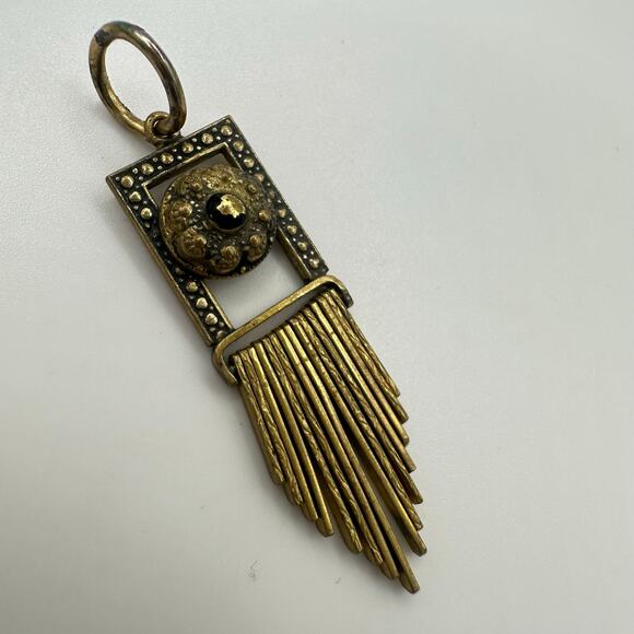 Antique Victorian gold gilt Etruscan Revival tassel fringe brass pendant charm - Picture 7 of 8